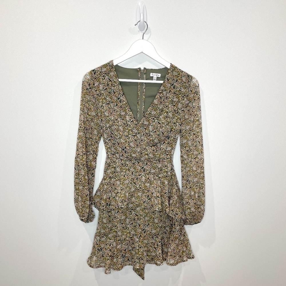 Love, Fire V-Neck Floral Long Sleeve Ruffle Wrap Dress